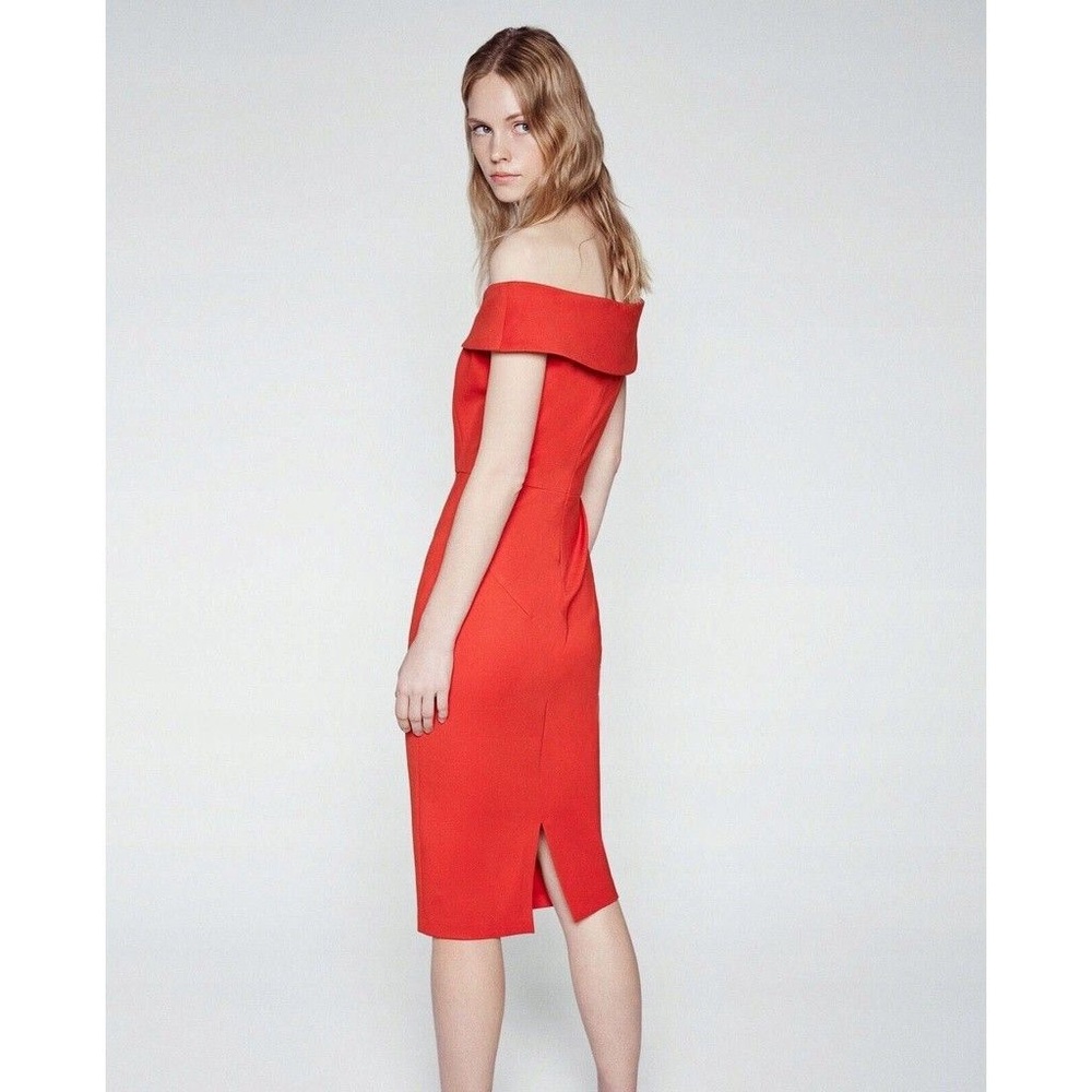NWOT Zara Basics Off-Shoulder Midi Red Dress Sz M